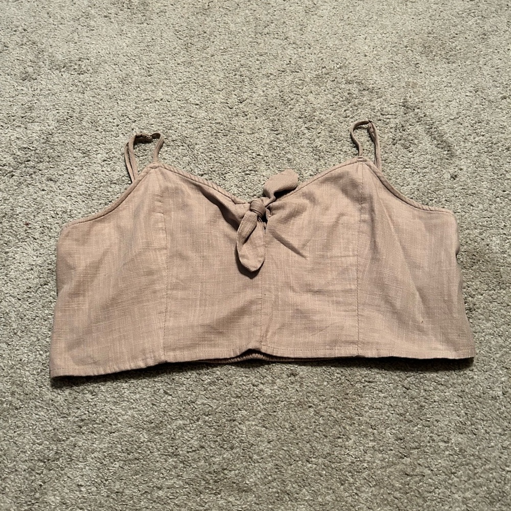 Aerie Smocked Tie Front Crop Cami Top Tan Beige XXL‎
